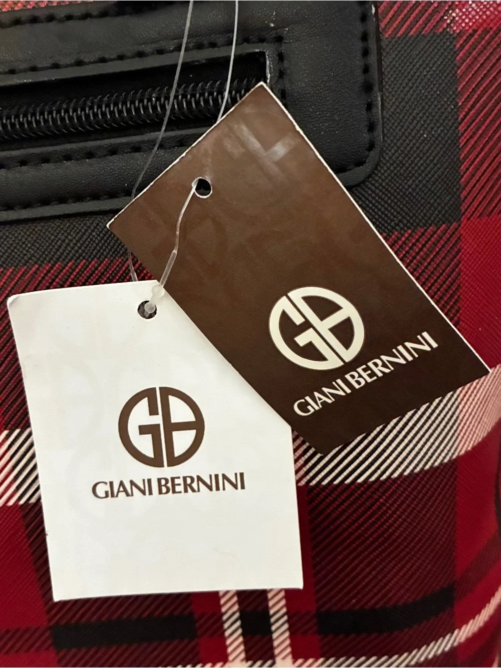 Giani Bernini Red Plaid Tote with Black Trim